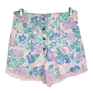 Vintage Wet Seal Y2K High Rise Button Fly Floral Mom Shorts Cottagecore Pink S